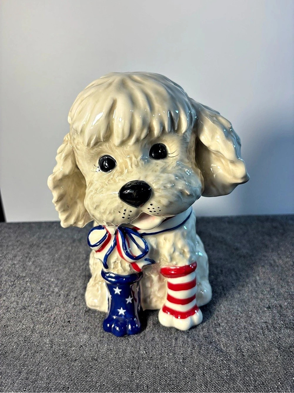Patriotic Dog Figurine in White & Blue
